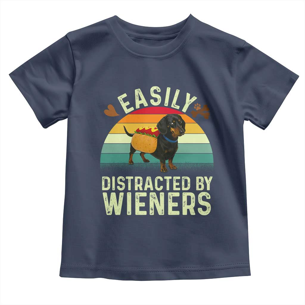 Easily Distracted By Wieners Toddler T Shirt Funny Dachshund Dog In A Hot Dog Costume TS12 Navy Print Your Wear