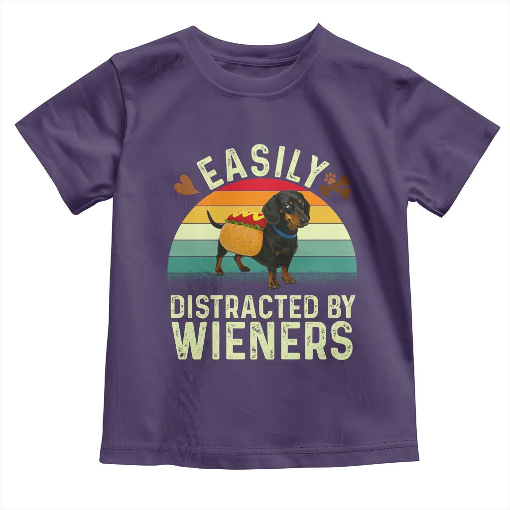 Easily Distracted By Wieners Toddler T Shirt Funny Dachshund Dog In A Hot Dog Costume TS12 Purple Print Your Wear