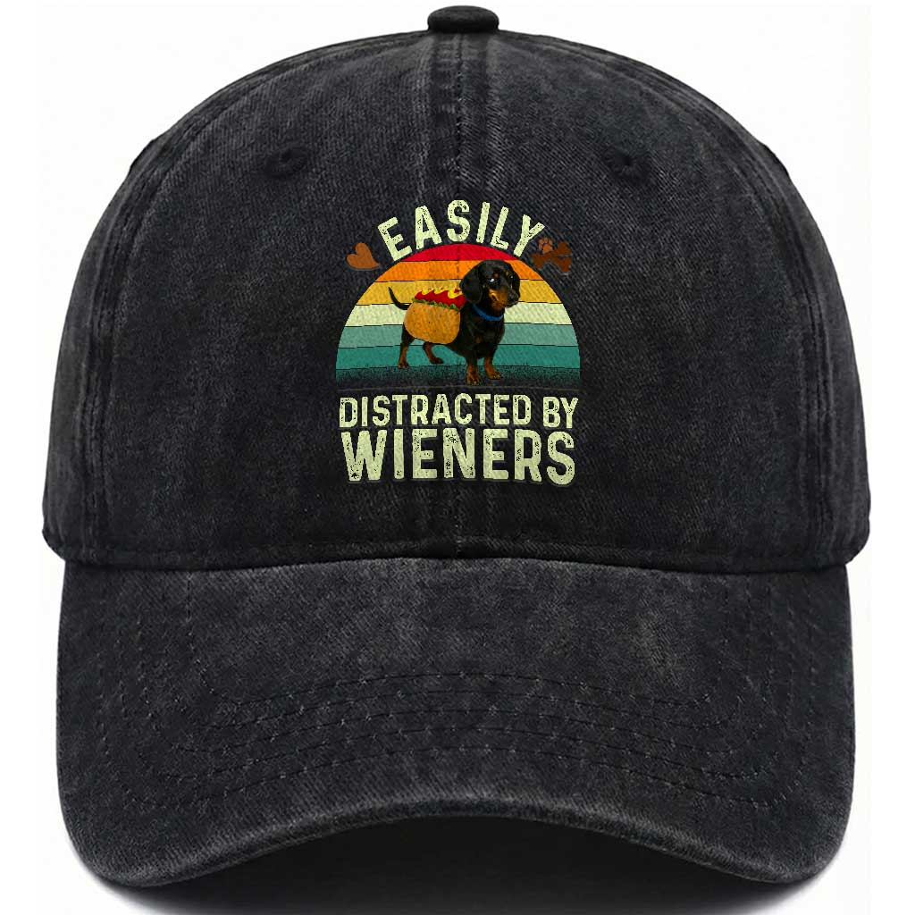 Easily Distracted By Wieners Washed Cotton Baseball Cap Funny Dachshund Dog In A Hot Dog Costume TS12 Print Your Wear