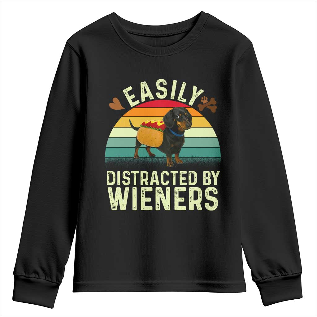 Easily Distracted By Wieners Youth Sweatshirt Funny Dachshund Dog In A Hot Dog Costume TS12 Black Print Your Wear
