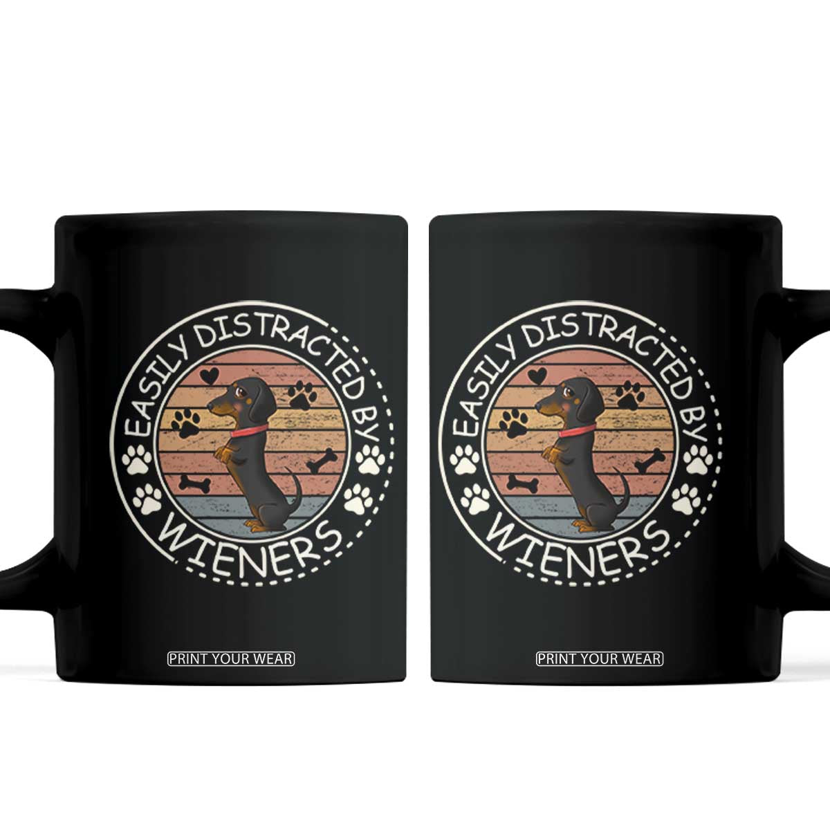 Easily Distracted By Wieners Coffee Mug Dachshund Dog Lover Retro Sunset TS12 Black Print Your Wear