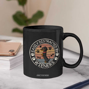Easily Distracted By Wieners Coffee Mug Dachshund Dog Lover Retro Sunset TS12 Print Your Wear