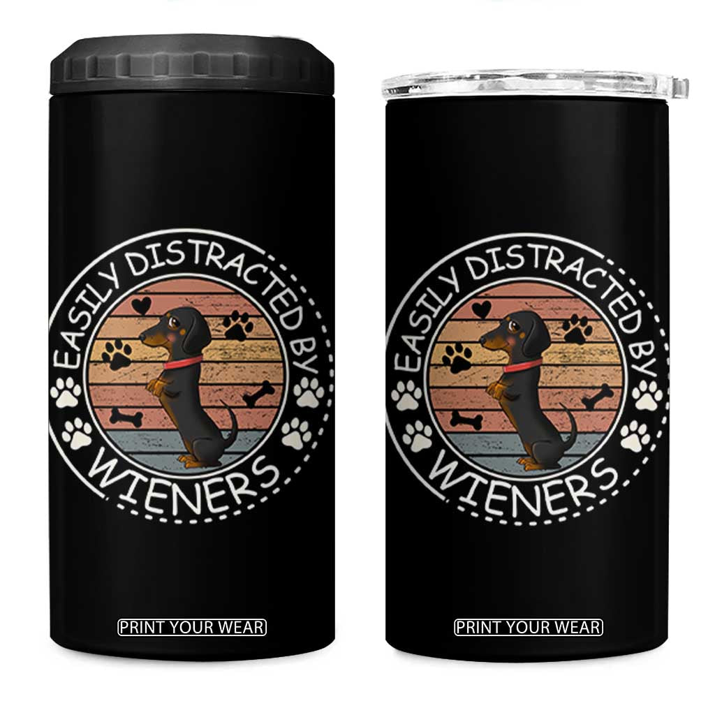 Easily Distracted By Wieners 4 in 1 Can Cooler Tumbler Dachshund Dog Lover Retro Sunset TS12 One Size: 16 oz Black Print Your Wear