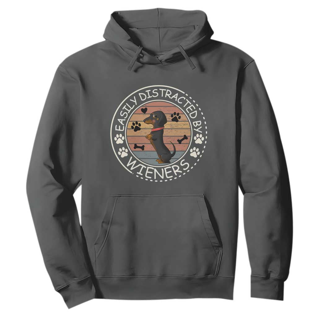 Easily Distracted By Wieners Hoodie Dachshund Dog Lover Retro Sunset TS12 Dark Heather Print Your Wear
