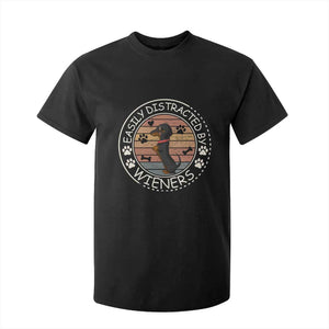 Easily Distracted By Wieners T Shirt For Kid Dachshund Dog Lover Retro Sunset TS12 Black Print Your Wear