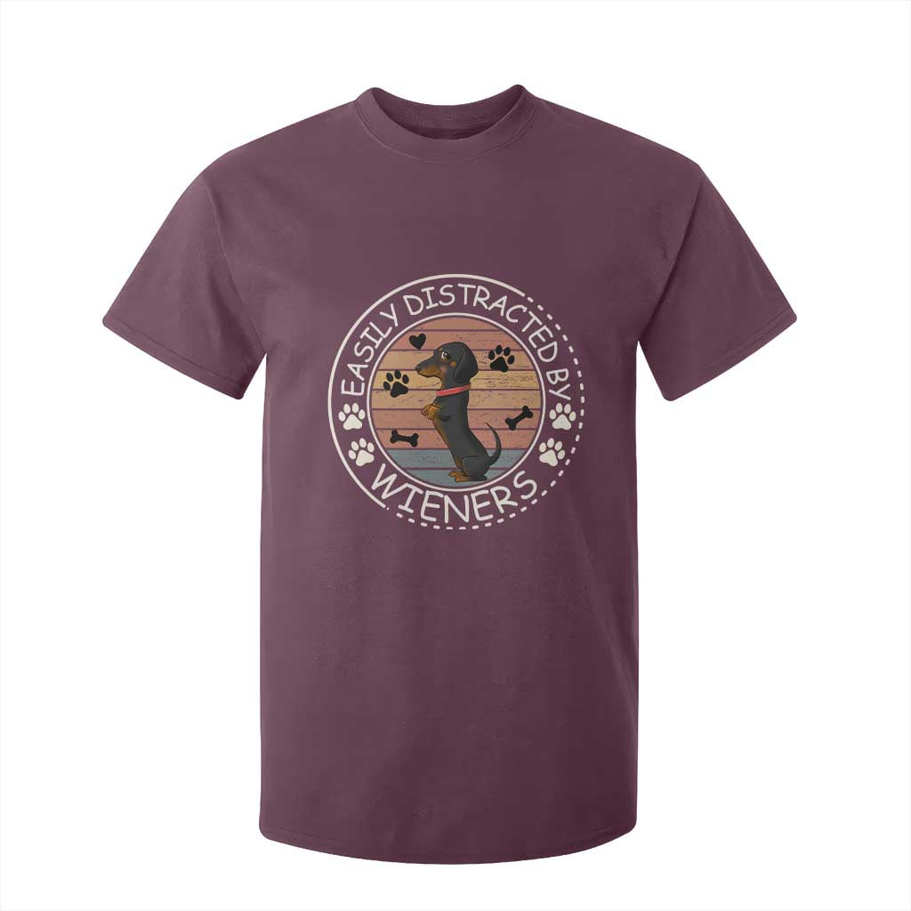 Easily Distracted By Wieners T Shirt For Kid Dachshund Dog Lover Retro Sunset TS12 Maroon Print Your Wear