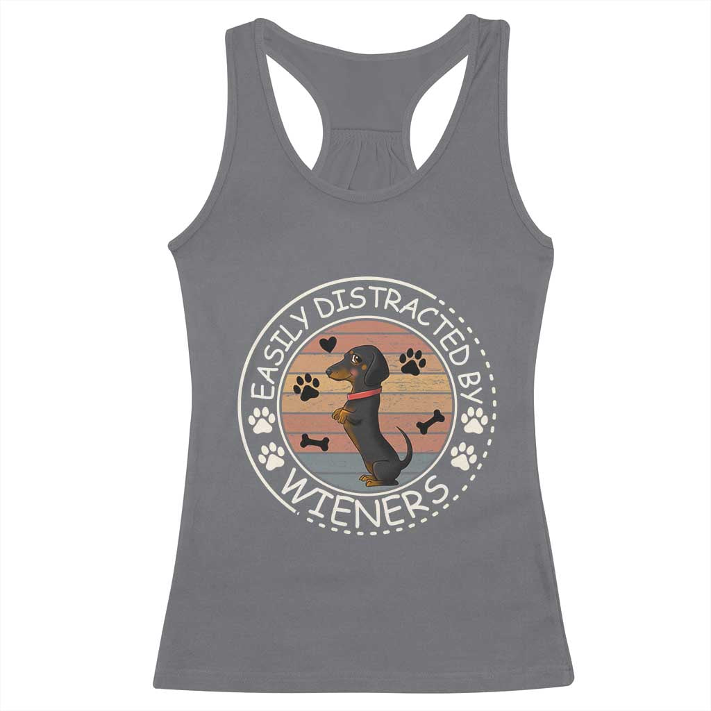 Easily Distracted By Wieners Racerback Tank Top Dachshund Dog Lover Retro Sunset TS12 Charcoal Print Your Wear