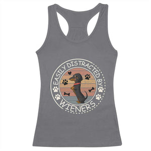 Easily Distracted By Wieners Racerback Tank Top Dachshund Dog Lover Retro Sunset TS12 Charcoal Print Your Wear