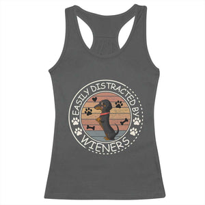 Easily Distracted By Wieners Racerback Tank Top Dachshund Dog Lover Retro Sunset TS12 Dark Heather Print Your Wear