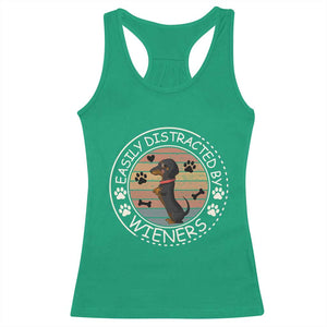 Easily Distracted By Wieners Racerback Tank Top Dachshund Dog Lover Retro Sunset TS12 Irish Green Print Your Wear