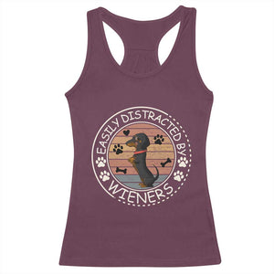 Easily Distracted By Wieners Racerback Tank Top Dachshund Dog Lover Retro Sunset TS12 Maroon Print Your Wear