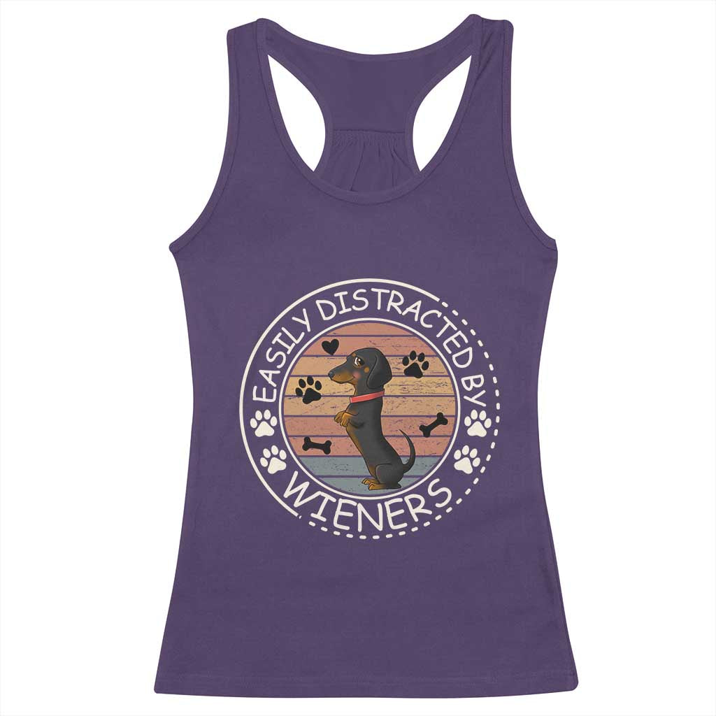 Easily Distracted By Wieners Racerback Tank Top Dachshund Dog Lover Retro Sunset TS12 Purple Print Your Wear