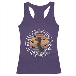 Easily Distracted By Wieners Racerback Tank Top Dachshund Dog Lover Retro Sunset TS12 Purple Print Your Wear