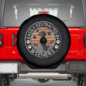 Easily Distracted By Wieners Spare Tire Cover Dachshund Dog Lover Retro Sunset TS12 Black Print Your Wear