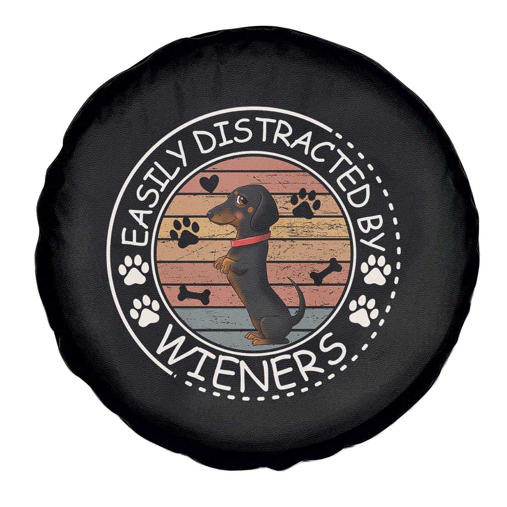 Easily Distracted By Wieners Spare Tire Cover Dachshund Dog Lover Retro Sunset TS12 Print Your Wear