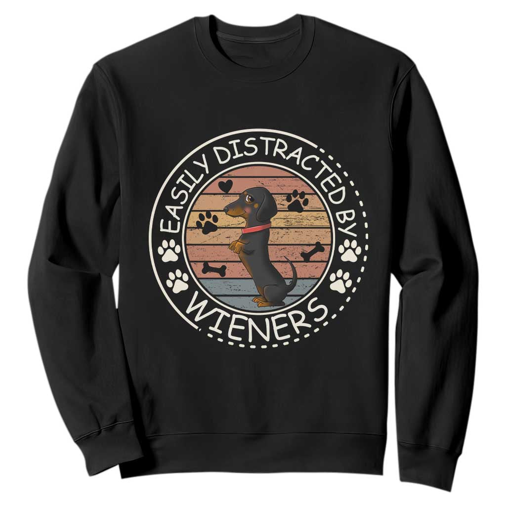 Easily Distracted By Wieners Sweatshirt Dachshund Dog Lover Retro Sunset TS12 Black Print Your Wear