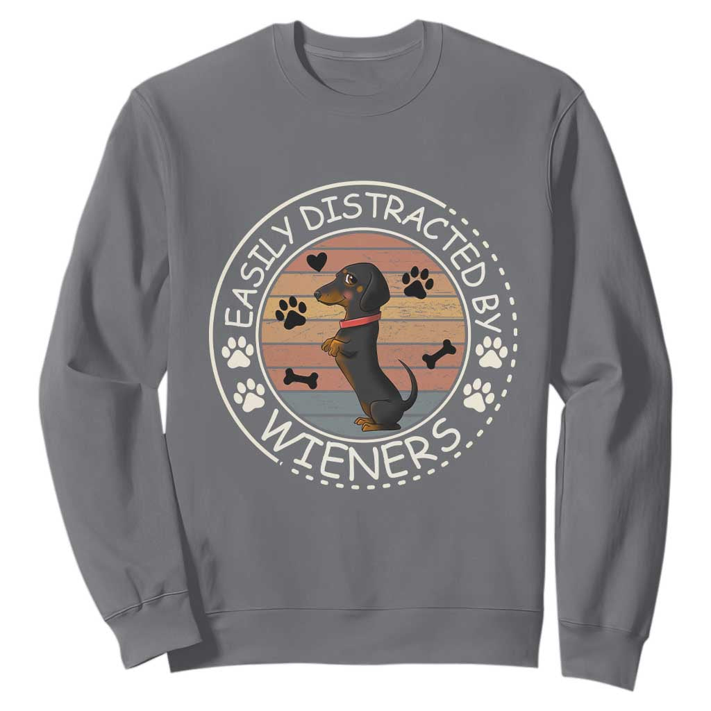 Easily Distracted By Wieners Sweatshirt Dachshund Dog Lover Retro Sunset TS12 Charcoal Print Your Wear