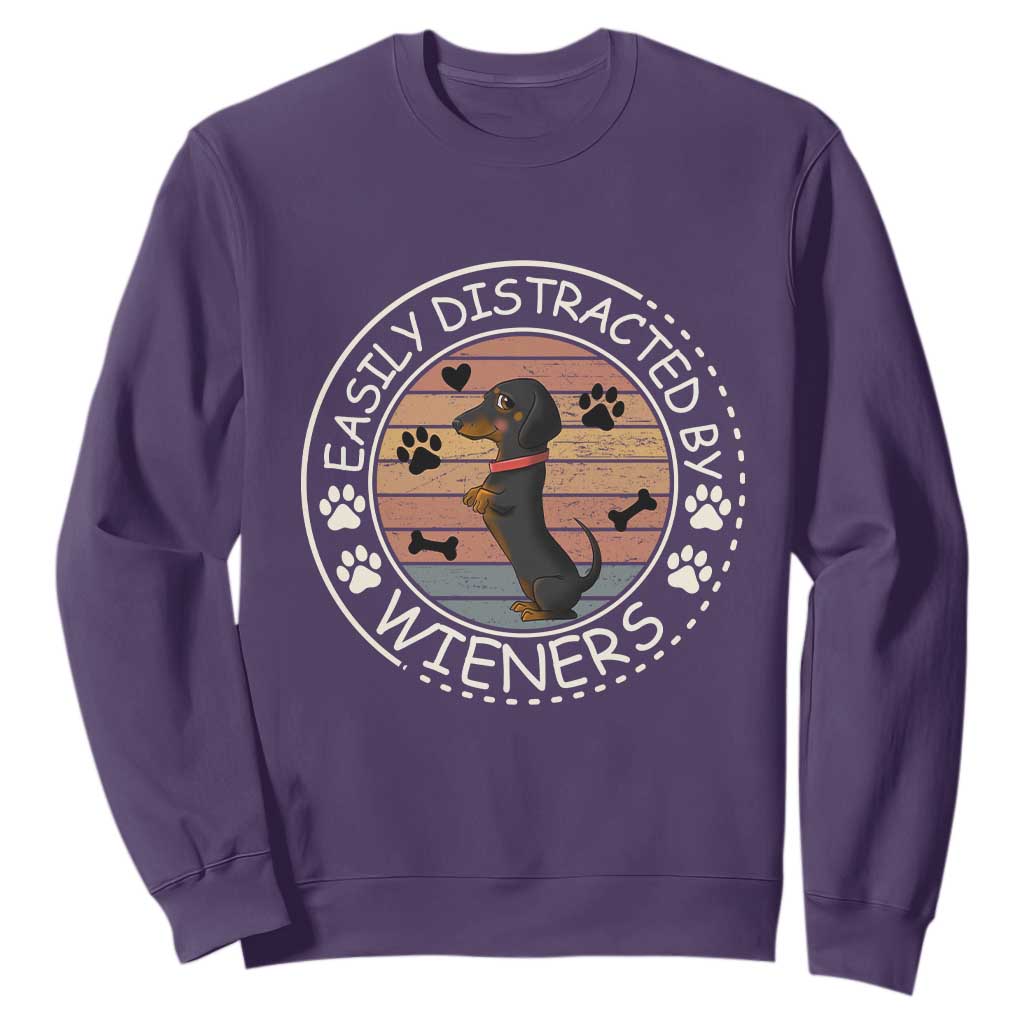 Easily Distracted By Wieners Sweatshirt Dachshund Dog Lover Retro Sunset TS12 Purple Print Your Wear