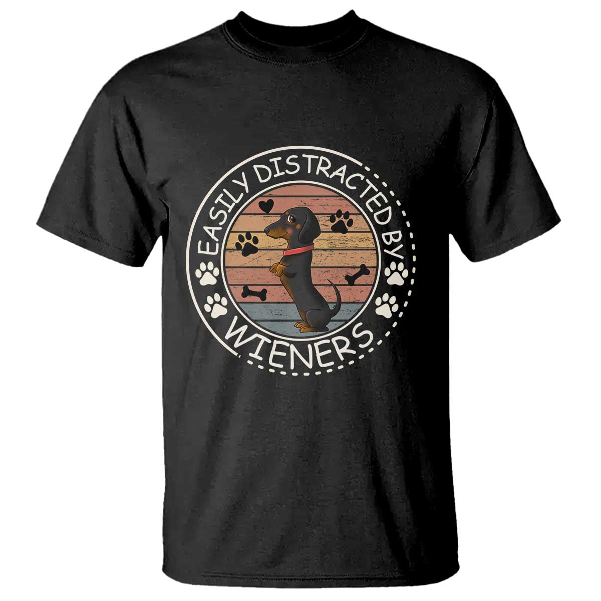 Easily Distracted By Wieners T Shirt Dachshund Dog Lover Retro Sunset TS12 Black Print Your Wear