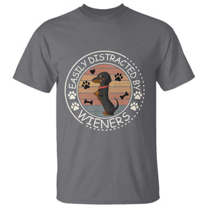 Easily Distracted By Wieners T Shirt Dachshund Dog Lover Retro Sunset TS12 Charcoal Print Your Wear
