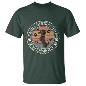 Easily Distracted By Wieners T Shirt Dachshund Dog Lover Retro Sunset TS12 Dark Forest Green Print Your Wear