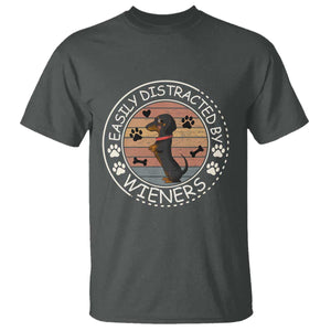 Easily Distracted By Wieners T Shirt Dachshund Dog Lover Retro Sunset TS12 Dark Heather Print Your Wear