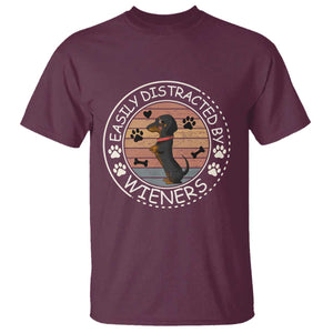 Easily Distracted By Wieners T Shirt Dachshund Dog Lover Retro Sunset TS12 Maroon Print Your Wear