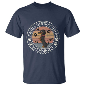 Easily Distracted By Wieners T Shirt Dachshund Dog Lover Retro Sunset TS12 Navy Print Your Wear