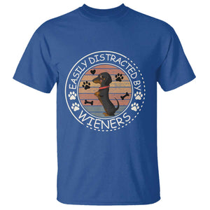 Easily Distracted By Wieners T Shirt Dachshund Dog Lover Retro Sunset TS12 Royal Blue Print Your Wear
