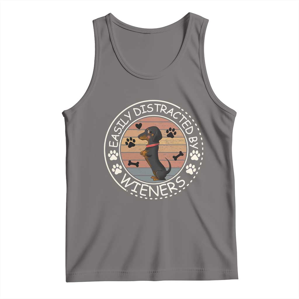 Easily Distracted By Wieners Tank Top Dachshund Dog Lover Retro Sunset TS12 Deep Heather Print Your Wear
