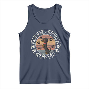Easily Distracted By Wieners Tank Top Dachshund Dog Lover Retro Sunset TS12 Navy Print Your Wear