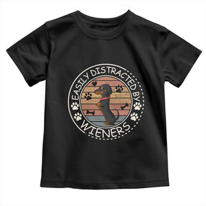 Easily Distracted By Wieners Toddler T Shirt Dachshund Dog Lover Retro Sunset TS12 Black Print Your Wear