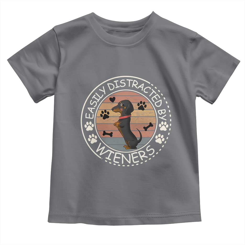 Easily Distracted By Wieners Toddler T Shirt Dachshund Dog Lover Retro Sunset TS12 Charcoal Print Your Wear