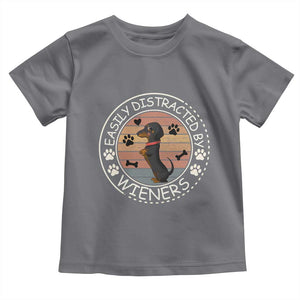 Easily Distracted By Wieners Toddler T Shirt Dachshund Dog Lover Retro Sunset TS12 Charcoal Print Your Wear