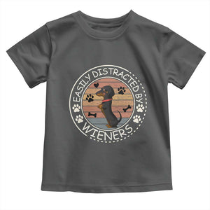 Easily Distracted By Wieners Toddler T Shirt Dachshund Dog Lover Retro Sunset TS12 Dark Heather Print Your Wear