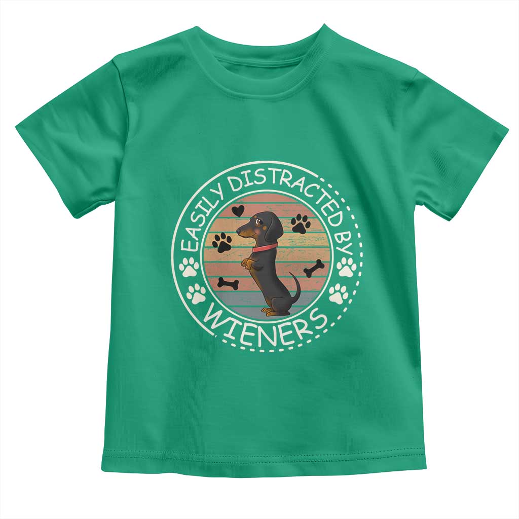 Easily Distracted By Wieners Toddler T Shirt Dachshund Dog Lover Retro Sunset TS12 Irish Green Print Your Wear