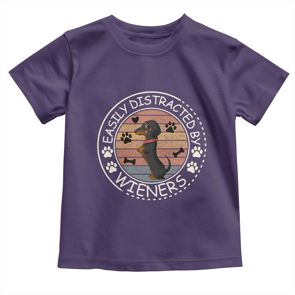 Easily Distracted By Wieners Toddler T Shirt Dachshund Dog Lover Retro Sunset TS12 Purple Print Your Wear