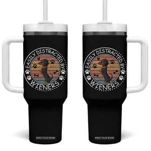 Easily Distracted By Wieners Tumbler With Handle Dachshund Dog Lover Retro Sunset TS12 One Size: 40 oz Black Print Your Wear
