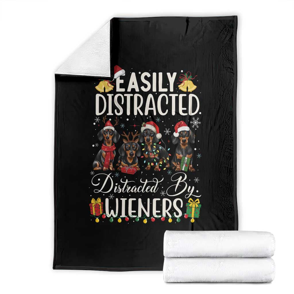 Christmas Dachshund Throw Blanket Funny Easily Distracted By Wieners TS12 Black Print Your Wear