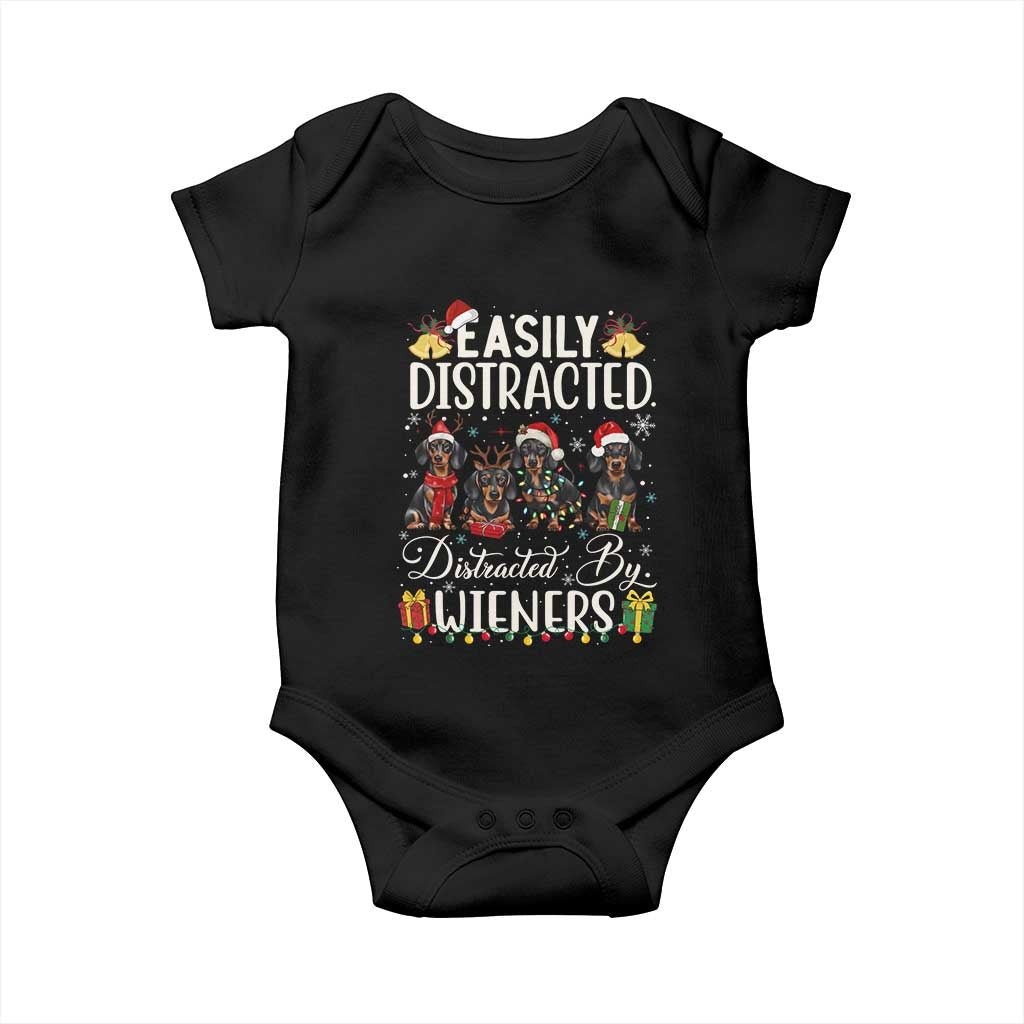 Christmas Dachshund Baby Onesie Funny Easily Distracted By Wieners TS12 Black Print Your Wear