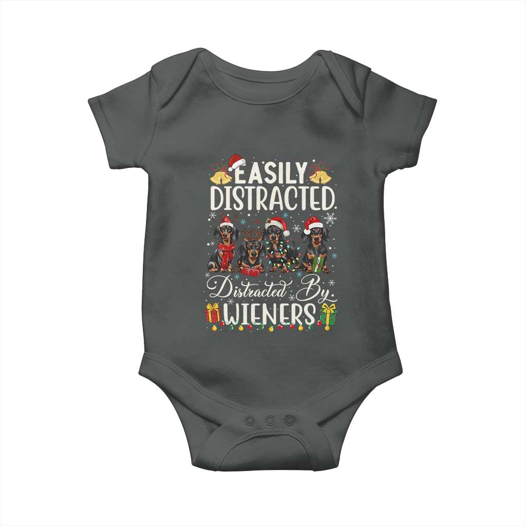 Christmas Dachshund Baby Onesie Funny Easily Distracted By Wieners TS12 Dark Heather Print Your Wear