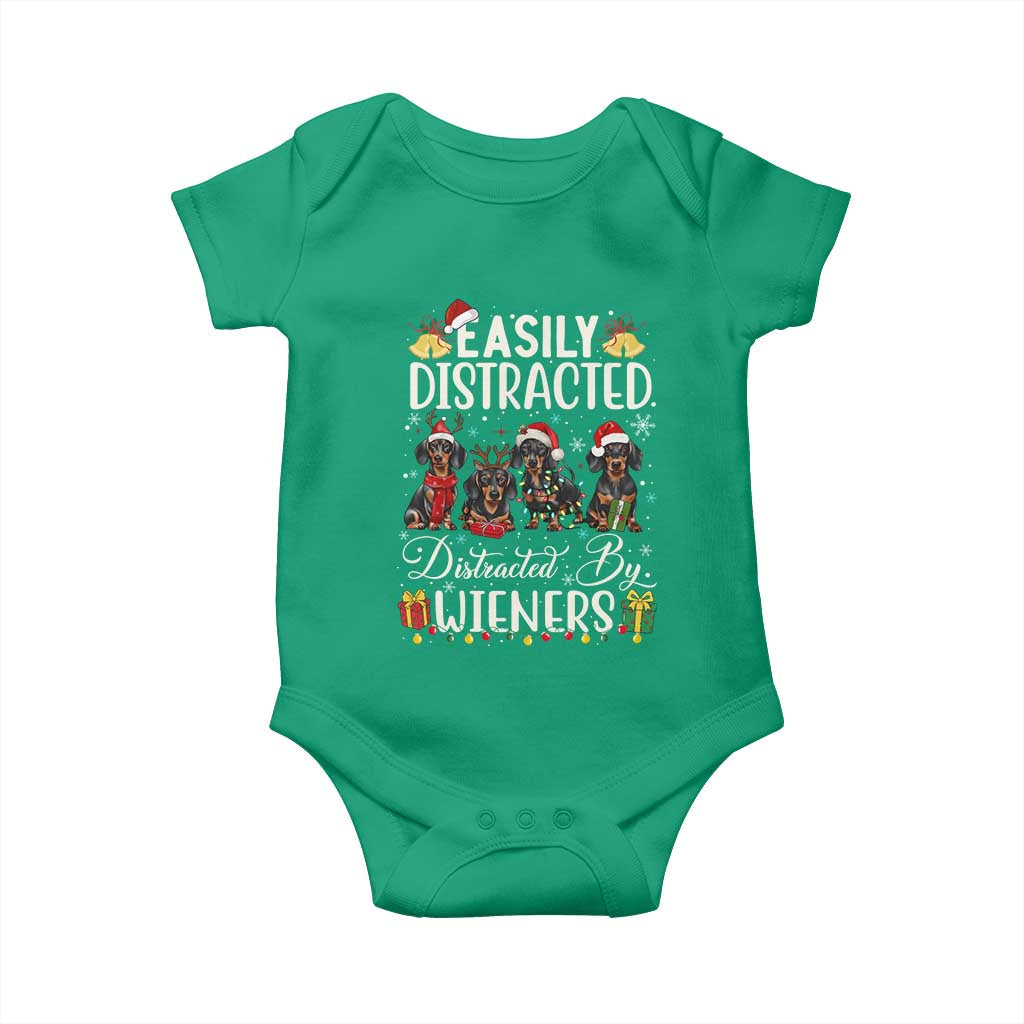 Christmas Dachshund Baby Onesie Funny Easily Distracted By Wieners TS12 Irish Green Print Your Wear