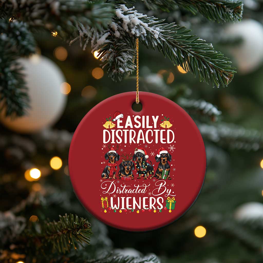 Xmas Dachshund Christmas Ornament Funny Easily Distracted By Wieners - Print Your Wear