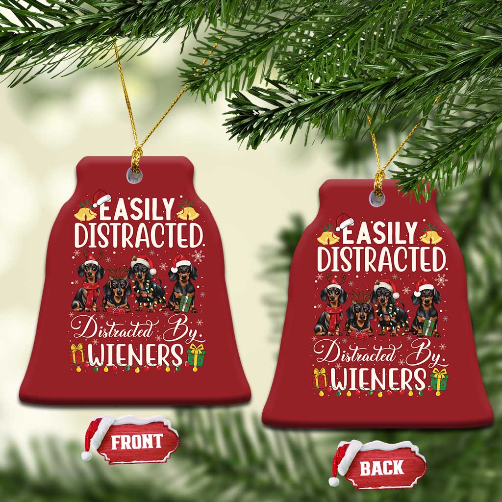 Xmas Dachshund Christmas Ornament Funny Easily Distracted By Wieners TS12 Bell Flake Red Print Your Wear