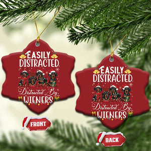 Xmas Dachshund Christmas Ornament Funny Easily Distracted By Wieners - Print Your Wear