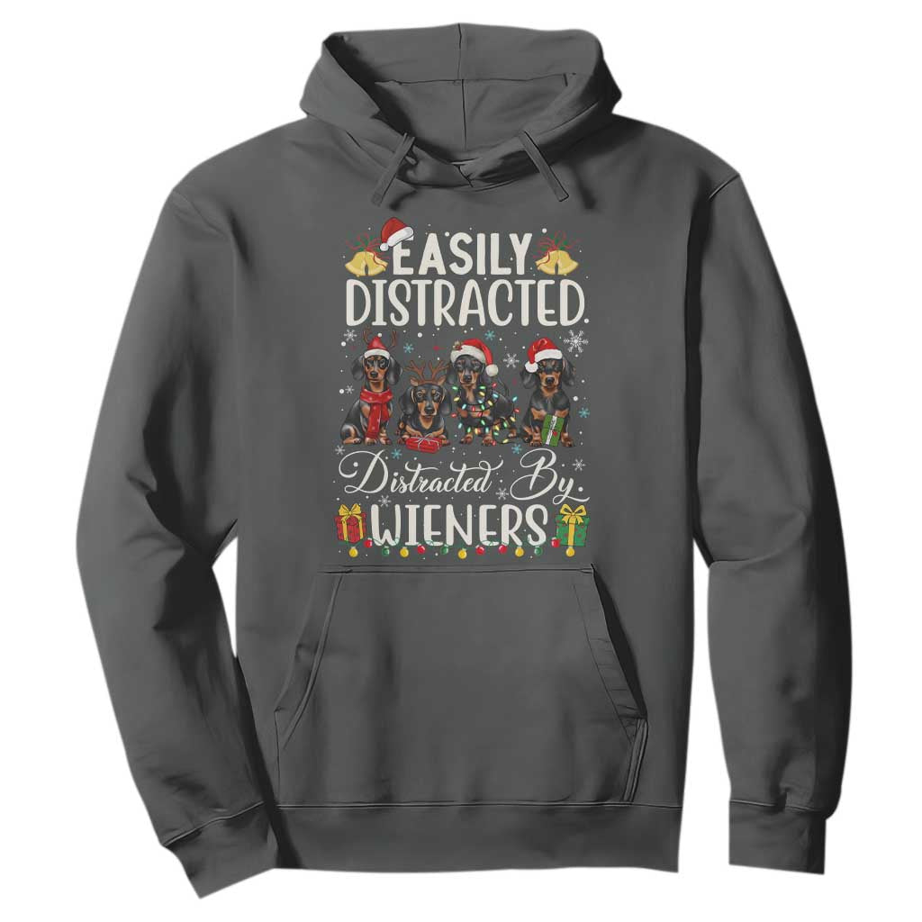 Christmas Dachshund Hoodie Funny Easily Distracted By Wieners TS12 Dark Heather Print Your Wear