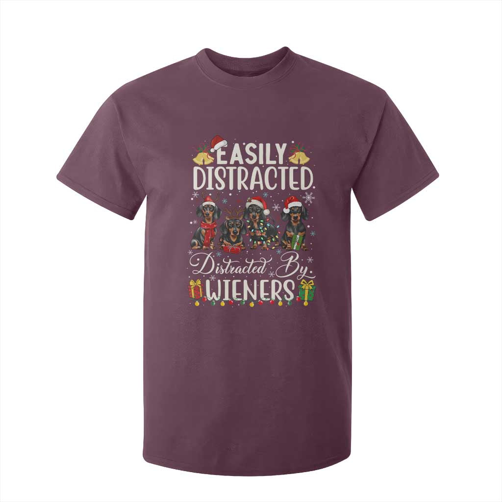 Christmas Dachshund T Shirt For Kid Funny Easily Distracted By Wieners TS12 Maroon Print Your Wear