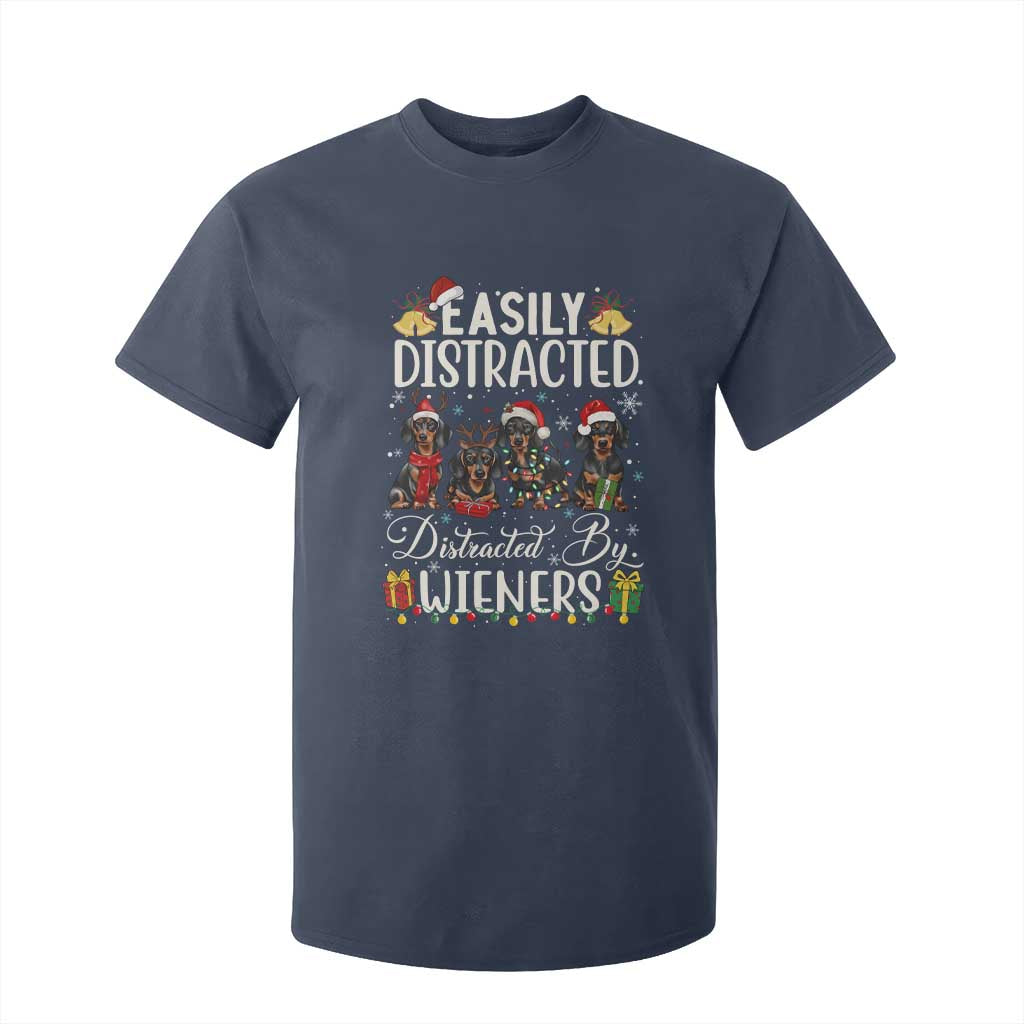 Christmas Dachshund T Shirt For Kid Funny Easily Distracted By Wieners TS12 Navy Print Your Wear
