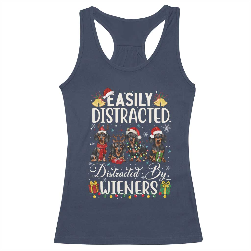 Christmas Dachshund Racerback Tank Top Funny Easily Distracted By Wieners TS12 Navy Print Your Wear
