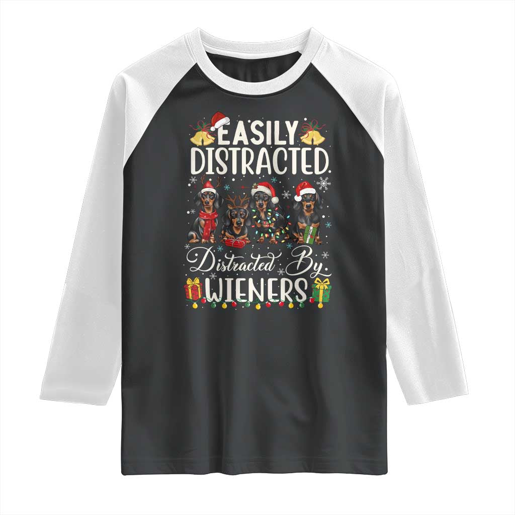 Christmas Dachshund Raglan Shirt Funny Easily Distracted By Wieners - Print Your Wear